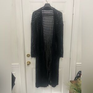 Black Open Knit Long Cardigan